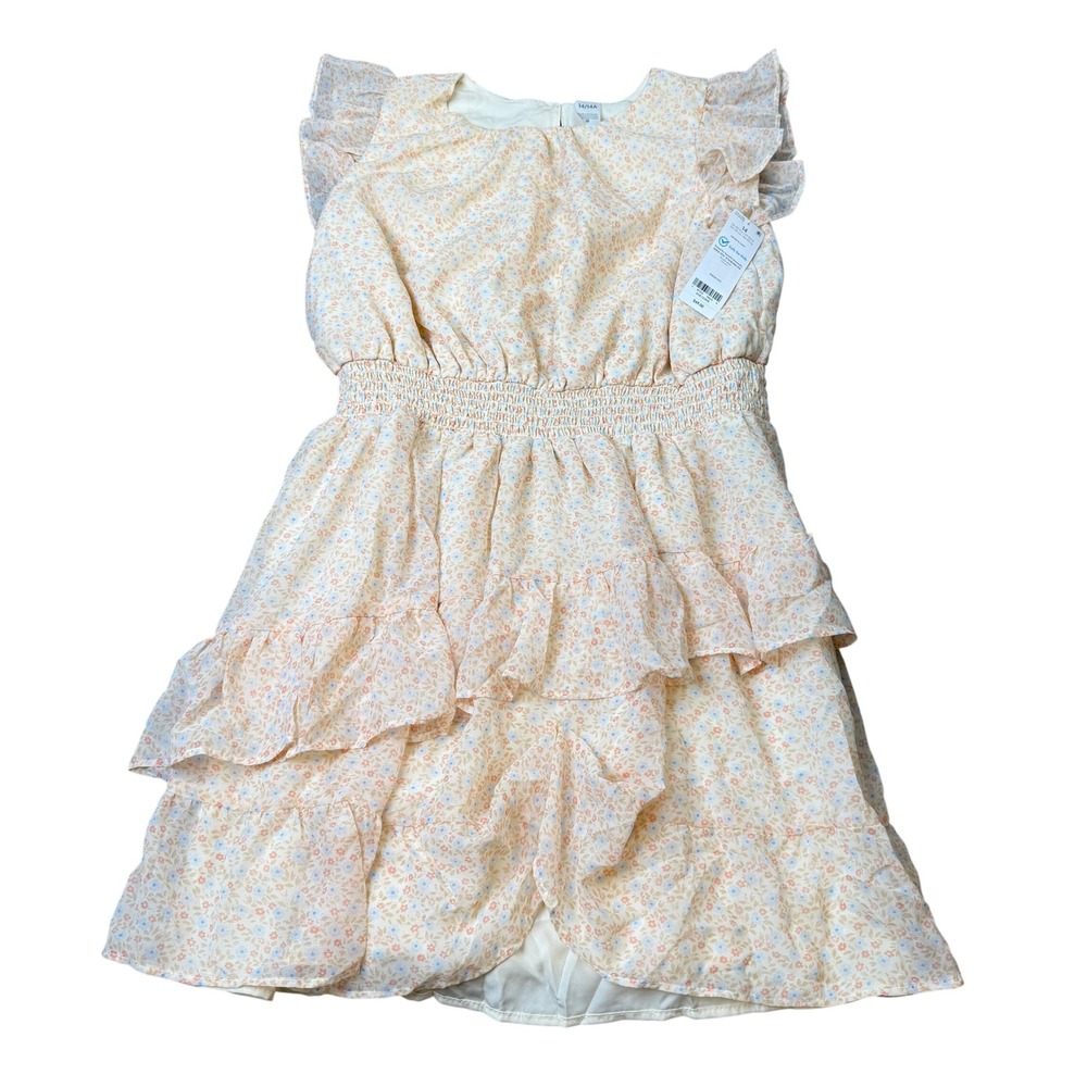 MSRP $49 Carter's Kid Girls 14 Peach Floral Print A-Line Dress Flutter Short